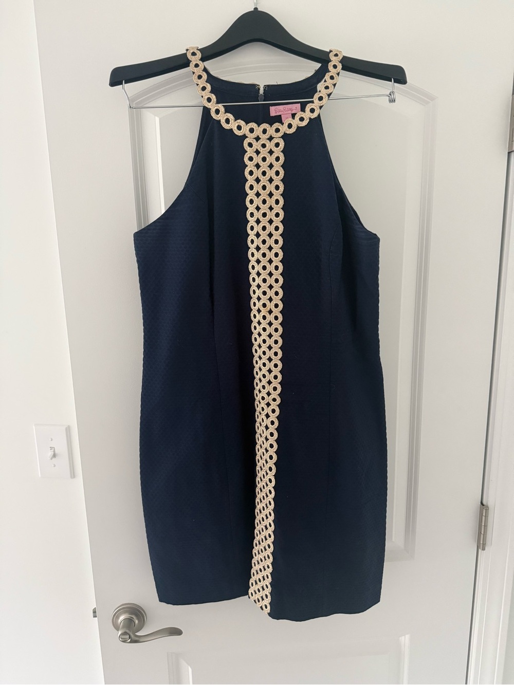 Lilly Pulitzer Navy Mini Dress with Cream Crochet Trim